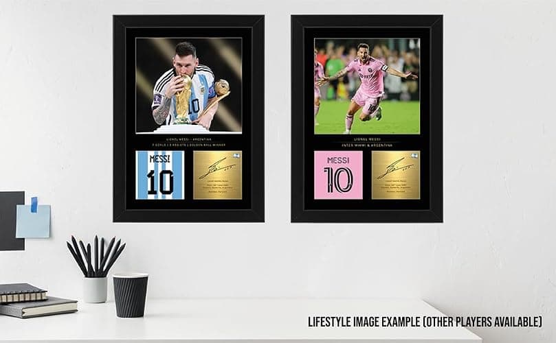 Win FC Lionel Messi Celebratory World Cup 2022 A4 Framed Photo Display - Reproduced Digital Signature - Gift For Football Fans thumbnail 3