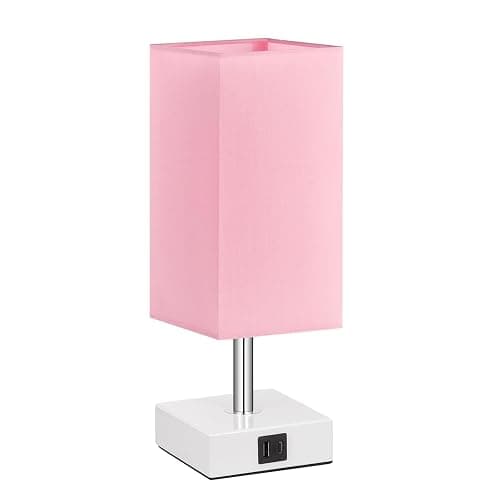Ambimall Touch Control Table Lamp with 2 USB Charging Ports, 3 Way Touch Lamps Beside Desk, Nightstand Lamp for Bedrooms Living Room, Pink Shade with White Base, LED Bulb Included(Pink) thumbnail 8