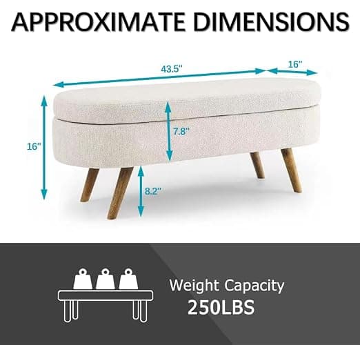 ECLYL Oval Storage Bench 43.5" Linen Fabric Upholstered Entryway Bench with Solid Wood Legs Ottoman Bench Indoor Bench for Living Room/Bedroom/End of Bed/Entryway (Beige) thumbnail 2
