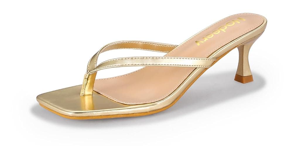 Hodeery Women's Kitten Heels Thong Sandals Open Square Toe Flip Flop Low Heels 2.5 Inch Slip On Sexy Women Dressy Slide Shoes for Casual - Image 1