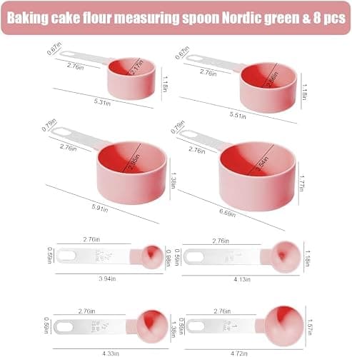 JUNEYEHX 8-Piece Pink Measuring Tools - Nylon, 4 Measuring Cups / 4 Measuring Spoons with Metal Handles for Liquids and Solids (Pink) thumbnail 3
