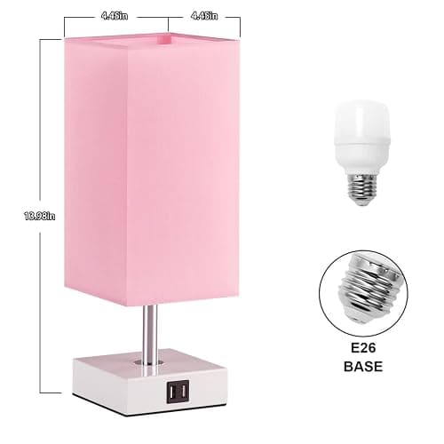 Ambimall Touch Control Table Lamp with 2 USB Charging Ports, 3 Way Touch Lamps Beside Desk, Nightstand Lamp for Bedrooms Living Room, Pink Shade with White Base, LED Bulb Included(Pink) thumbnail 2