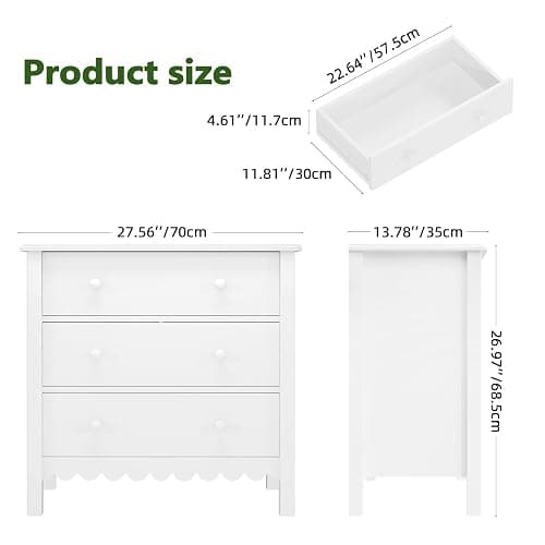 Vikiullf White Nightstand with 3 Drawers, Modern Bedroom Night Stand, Large Bedside Table,27.56 x 13.78 x 26.97 inches thumbnail 2