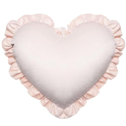 FZETVN Heart-Shaped Throw Pillows, Velvet Heart Pillows 20×16inches Ruffled Heart Pillow Home Decoration Love Cushion for Bed Sofa Living Room Light Pink - Image 1