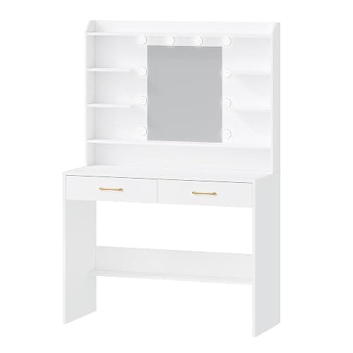 Hzuaneri Vanity Desk with Mirror and Led Light, Adjustable Brightness, Dressing Table with Shelves and 2 Drawers, for Bedroom, 40 x 100 x 149 Cm, White DT38703XCA thumbnail 9