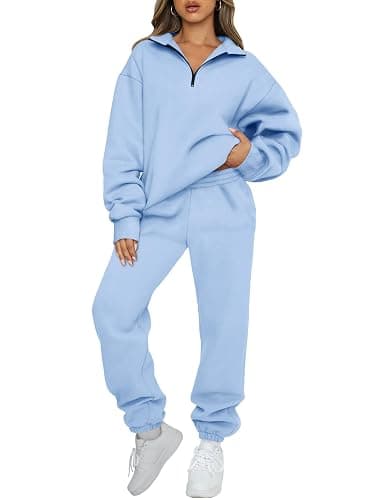 AUTOMET Women's Sweatsuits 2 Piece Outfits Lounge Sets Long Sleeve Half Zip Pullover and Baggy Sweatpants with Pockets - Image 1