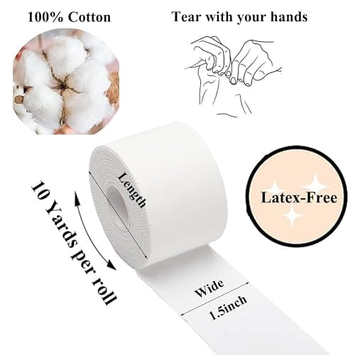 ADMITRY Athletic Tape,5 Pack White Sports Tape,Very Strong No Sticky Residue Wrist Ankle Tape for Gymnastics Boxing Lacrosse Climbing Hockey Bat thumbnail 2
