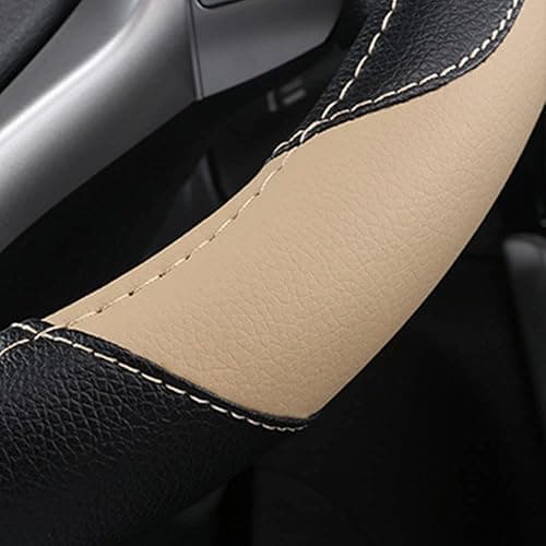 Leather Car Steering Wheel Cover, Non-Slip Car Wheel Cover Protector Breathable Microfiber Leather Universal Fit for Most Cars(Beige) thumbnail 5