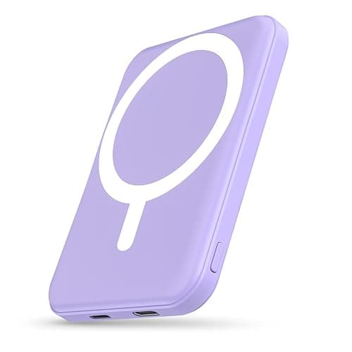 podoru for Magsafe Battery Pack, 5000mAh Magnetic Power Bank with Type-C Cable 20W PD Fast Charging Lighting Input Wireless Portable Charger for iPhone iPhone 17/16/15/14/13/12/ All Series-Purple - Image 1