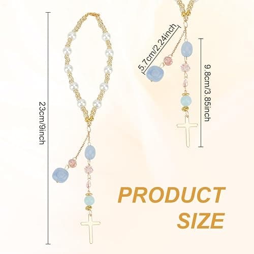 DELORIGIN Natural Jade Cross Car Hanging Ornament Rearview Mirror Accessories Glass Beaded Charms With Pearl Car Hanging Accessories Suncatcher for Car Rear View Mirror Window Balcony Keychain Decor thumbnail 2