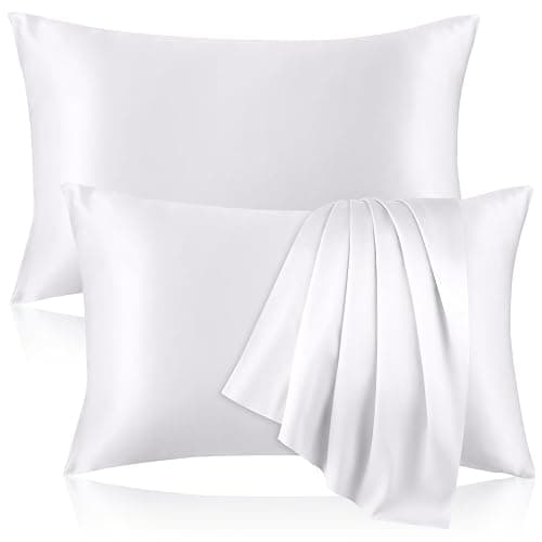 100% Pure Silk Pillowcase for Hair and Skin, Both Sides Mulberry Silk Pillowcases with Hidden Zipper, Cooling Pillowcase 19 Momme, 600 Thread Silk Pillow Cases Standard Size, 2PCS, White - Image 1