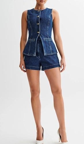 colarat Women's Denim 2 Piece Set Casual Business Sleeveless Jean Blazer Vest Tops and Shorts Outfit Tracksuits thumbnail 4
