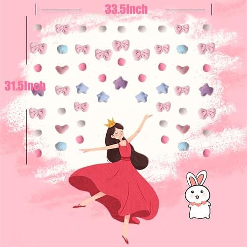 LINWIN Cute Plush Door Curtain, Self-Adhesive, Kawaii Plush Bows Stars Balls Door Curtain for Girls Bedroom 32.5" W x 34.5" L thumbnail 2