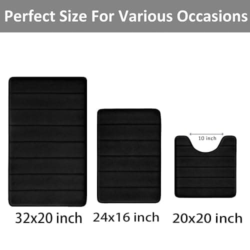 Bathroom Rugs Set Memory Foam Bath Rugs Non-Slip Bath Mat Set 3 Piece,Washable Bathroom Mats,Absorbent Shaggy Rugs Super Soft U-Shaped Toilet Rug,Bahroom Carpets for Bathroom,Tub,Shower（Black） - Black thumbnail 5