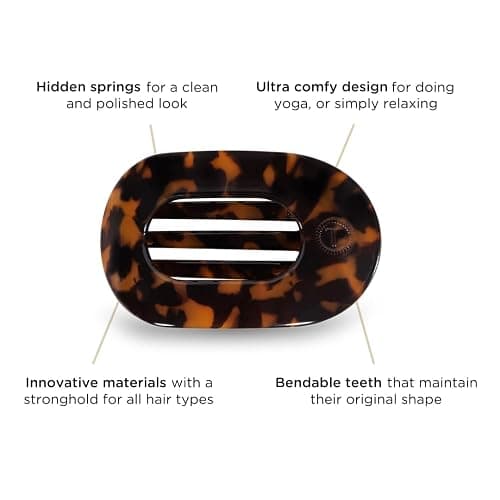 TELETIES - Small Flat Round Clip - Strong Grip, Bendable Teeth, Comfortable Curved Design - For Lying Down, Yoga, Driving & More - Ideal for Thin-Medium Hair - For All Hair Textures - Tortoise thumbnail 3