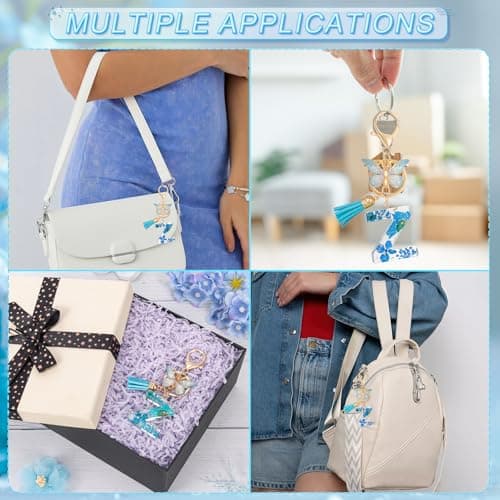 MWOOT Initial Letter Z Keychain Resin Alphabet Keyrings,Blue Petals Gold Foil Key Ring Charm with Butterfly Tassel Pendant,Kawaii Key Chain for Womens Gift Ideas Wallet Purse Bag Handbag Decor (Z) thumbnail 5