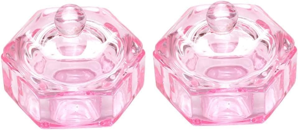 2 Pcs Glass Nail Art Cups Nail Dipping Jars Nail Dappen Dishes Bowls Nail Powder Holders Nail Liquid Containers with Lid Hexagon Nail Polish Nail Art and Polish Nail Salon Supplies - Image 1