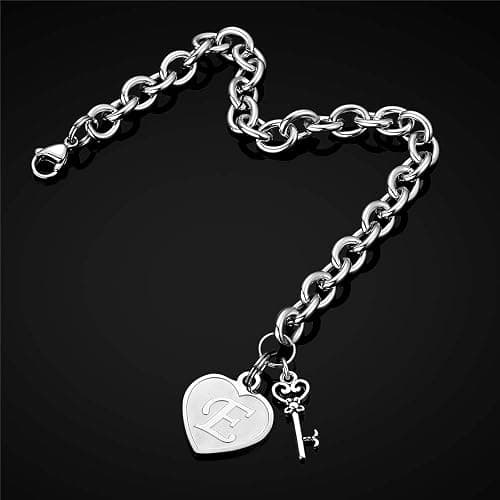 M MOOHAM Heart Initial Bracelets for Women Gifts - Engraved 26 Letters Initial Charms Bracelet Stainless Steel Bracelet Birthday Christmas Jewelry Gift for Women Teen Girls thumbnail 6
