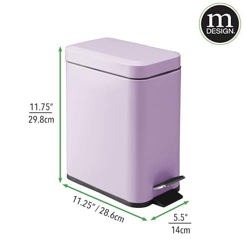 mDesign Small Modern 1.3 Gallon Rectangle Metal Lidded Step Trash Can, Compact Garbage Bin with Removable Liner Bucket and Handle for Bathroom, Kitchen, Craft Room, Office, Garage - Wisteria Purple thumbnail 7