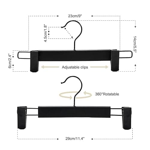 GUANJUNE 10 Pack Clothes Pants Hangers, Space-Saving Skirt Holders with 360 ° Swivel Hooks, Adjustable Clips, Trouser Coat Garment Jeans Black - 10 Pack - Black thumbnail 3