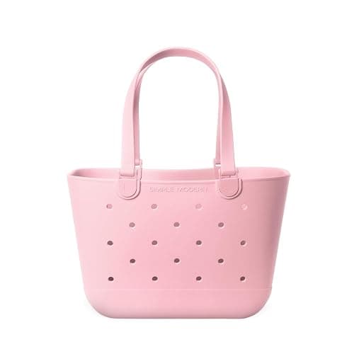 Simple Modern Large Beach Bag | Waterproof Getaway Rubber Tote with Zipper Pocket for Travel, Pool, Boat, Groceries, Sports | Blush - Image 1