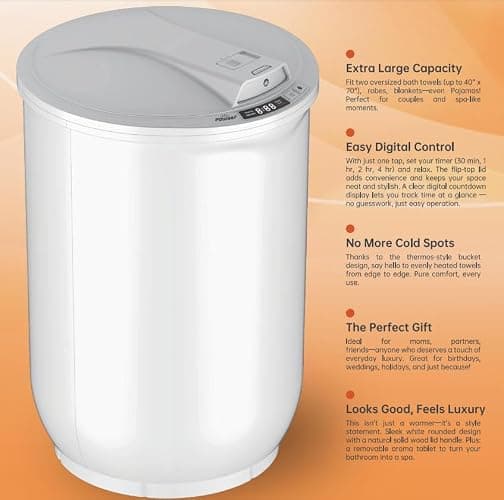 POWSAF Towel Warmer, Luxury Towel Warmers for Bathroom, Large Blanket Heater Bucket, Aroma Tray for SPA, Auto Timer and Protection Feature, Fits Oversized Towels, Blankets, Bathrobes, PJs, and More thumbnail 9