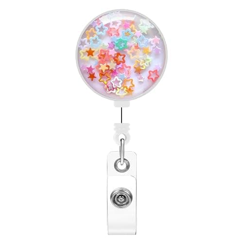 Soleebee 24'' Retractable Badge Holder, Colorful Sequins Badge Reels with Belt Clip ID Name Badge Clip for Nurse Doctor Teacher Student (Star) - Image 1