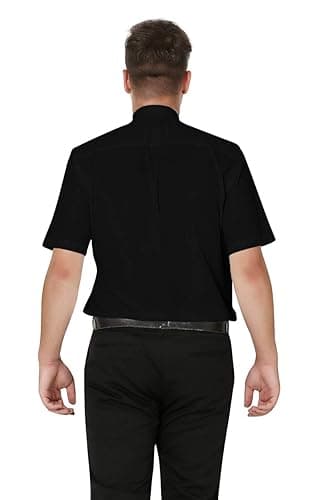 IvyRobes Men's Short Sleeves Tab Collar Clergy Shirt- Black White Purple - 15(Fit <14.5" Neck) - Black thumbnail 2