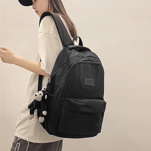 Aesthetic Backpack Cute Backpack for School College Backpack Large Capacity Bookbags for Girls Women Students Casual Travel Daypacks Solid Color(Black) thumbnail 8