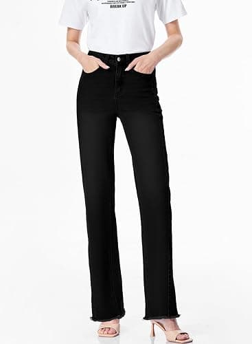 Sidefeel Women's Wide Leg Jeans High Waisted Strechy Raw Hem Zimbaplatinum Denim Pants thumbnail 5