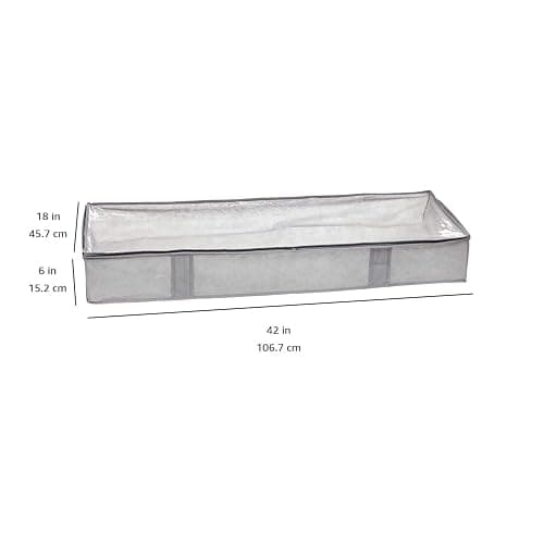 Amazon Basics Under Bed Fabric Zipper Blanket Storage Container Bags with Window and Handles, 2-Pack, 18 x 42 x 6 inches, Gray thumbnail 2