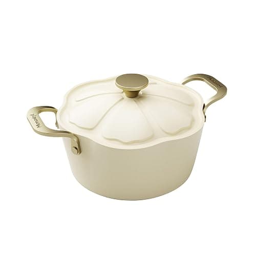 MENASTYL - Faitout 24cm Dahlia sans PFAS - Revêtement céramique antiadhésif crème - 98% d'aluminium recyclé - Tous feux dont induction et lave-vaisselle - Poignée rivetée en inox - 6020941 - Image 1