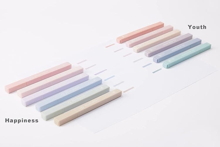 Alohaster HPSIZEE Aesthetic Cute Highlighters Mild Assorted Colors With Soft Chisel Tip, No Bleed Dry Fast Easy to Hold, for Journal Bible Planner Notes School Office Supplies, 6 Pack - Happiness thumbnail 6