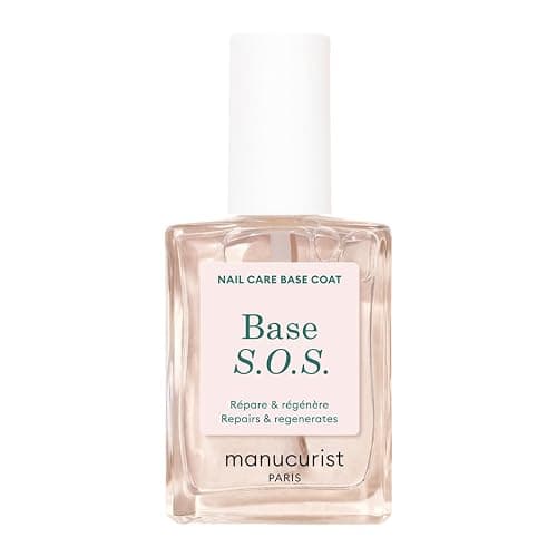Manucurist S.O.S. Base Coat Nail Strengthener Gel Base Coat | Repairing nail treatment with vitamins C & B5 for very damaged nails. Vegan, up to 78% plant-based, Made in France, 15 ml - Image 1