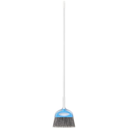 Amazon Basics Dustpan Broom Set with Adjustable Long Handle, Easy to Assemble, Blue and White - Image 1