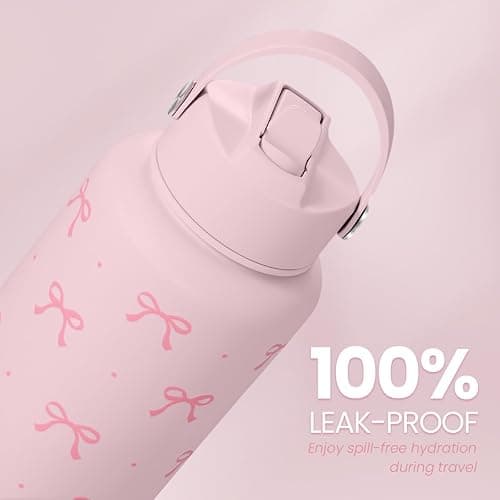 SANDJEST Pink Bow Water Bottle Stainless Steel Insulated Vacuum 32oz with Lid, Gifts for Women Girls Teens Birthday Christmas thumbnail 5