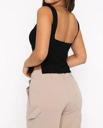 ABINGOO Women Sleeveless Crop Tank Top Strappy Scoop Neck Skinny Pleated Bustier Tops Y2K Cropped Vest Cami Shirt Streetwear thumbnail 5