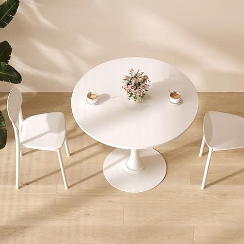 31.5-Inch Round Dining Table, Modern Tulip Kitchen Table with MDF Top and Steel Base, Round Dining Table for Small Spaces, Bistro Table for Dining Room or Kitchen (White(31.50)-2) - Image 1