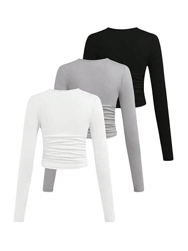 SOLY HUX Girl's Long Sleeve T Shirts 3 Packs Crewneck Fall Tees Ruched Fitted Tee Shirt Tops thumbnail 2