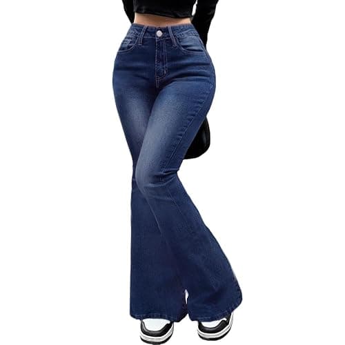 Cuyulitcik Flare Jeans for Women Plus Size Bootcut Jeans for Women Embroidered Jean for Womens High Waisted Bell Bottom Pants thumbnail 2