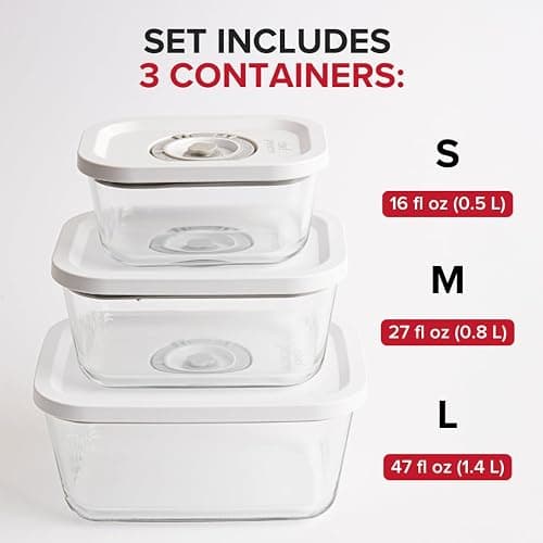 Chef Preserve Glass Vacuum Seal Containers for Food Storage, Made For Compact Vacuum Sealer, 3pcs set [1x Small, 1x Medium, 1x Large] Works With Handheld Vacuum Sealer Machine thumbnail 4
