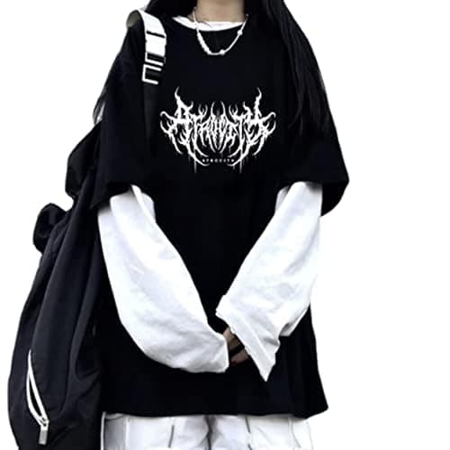 Goth Shirt Gothic Shirt Fake Two-Piece Alternative Clothing Goth Long Sleeve Top Grunge Clothes - Image 1