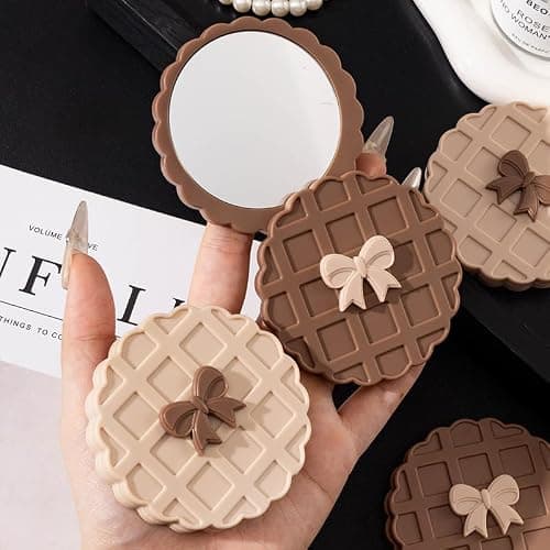 IEOSNGN Small Makeup Mirror,Round Mirrors for Women Girls,Perfect for Purse, Handbag, Touch-Ups, Everyday Use & Travel Essentials (Coffee) thumbnail 5
