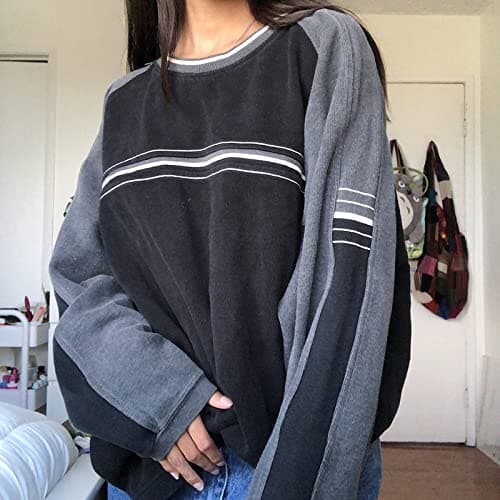Y2K Grunge Striped Sweatshirt Oversized Long Sleeve Preppy Alt Pullover Korean Aesthetic Harajuku Clothes thumbnail 4