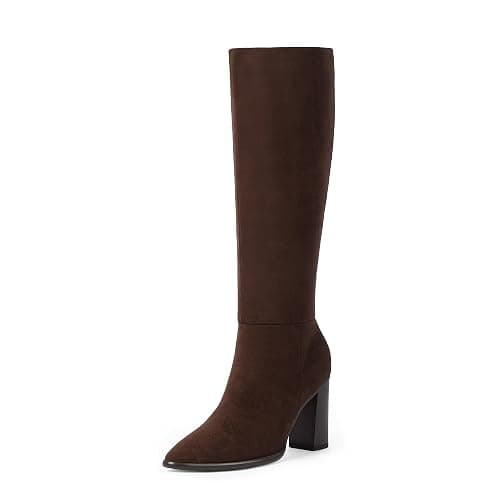 Easyfox Knee High Boots Women Pointed Toe Chunky Heel Fall Tall Boots Side Zipper Faux Leather Long Boots for Women - Image 1