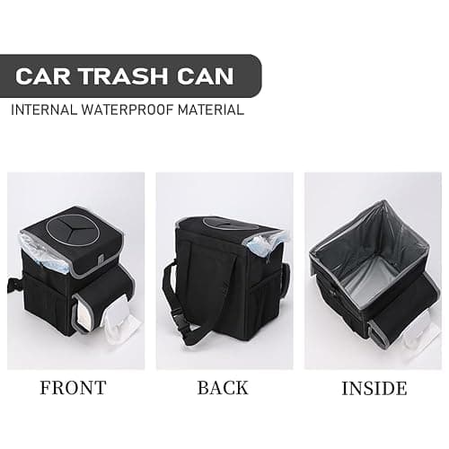 upra Car Trash Can with Lid,Bag Hanging Storage Pockets,Adjustable Tissue Holder & Straps,Portable Waterproof Garbage Bin, 1.98 Gal Large Capacity Multipurpose Bin thumbnail 3