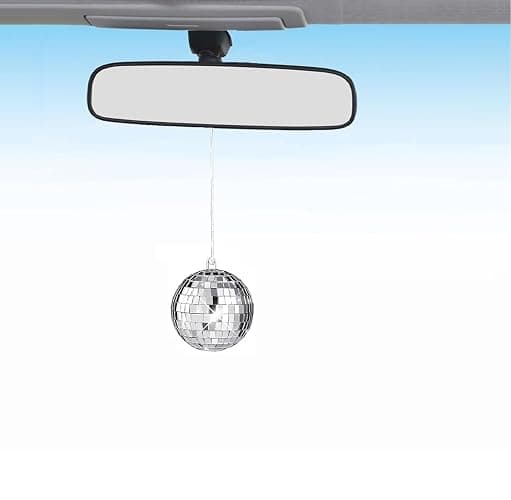 Mirror Disco Ball Hanging Car Accessory - Rear View Mirror Hanging - Silver (1.9 inch) - Image 1