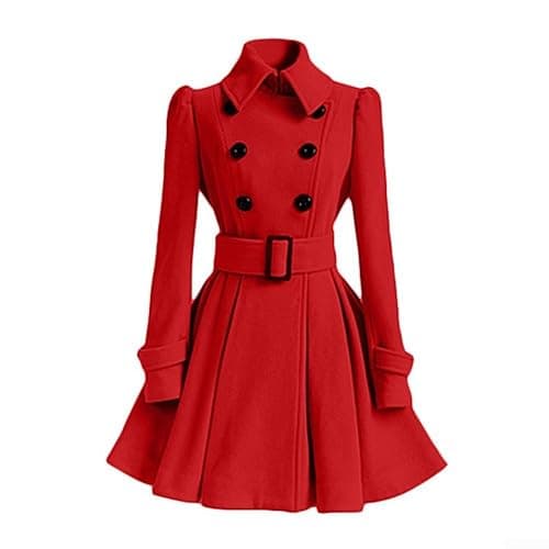 Fashionable Women's Long Sleeve Trench Coat with Stand Collar Ideal Winter Outerwear (S Red) - Image 1