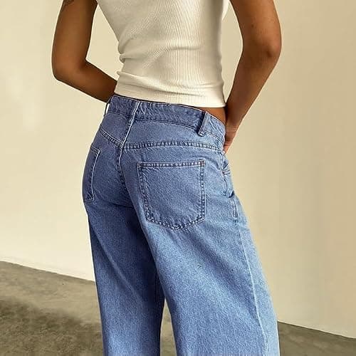 Flvsun Women's Wide Leg Low Waisted Baggy Jeans Casual Loose Y2K Boyfriend Straight Denim Pants thumbnail 5