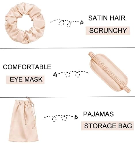 SWOMOG Women Satin Pajamas 7pcs Silk Sleepwear Sexy Cami Shorts Set Long Sleeve Button Down Pjs Loungewear with Eye Mask thumbnail 5